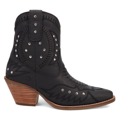Dingo Precious Embroidered Studded Snip Toe Pull On Cowboy Booties - Black - D.2206