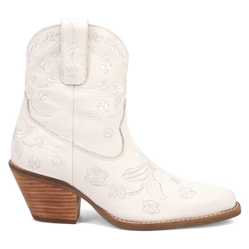 Dingo Sweetheart Floral Embroidered Snip Toe Pull On Cowboy Booties - Brown - D.2183