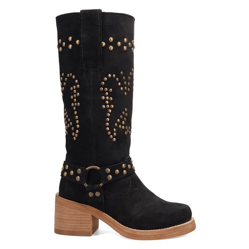 Dingo Troubadour Studded Round Toe Pull On Boots - Black - D.2291