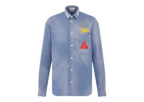 Dior Embroidered Cotton Denim Shirt - Light Blue - 013D580E324X589