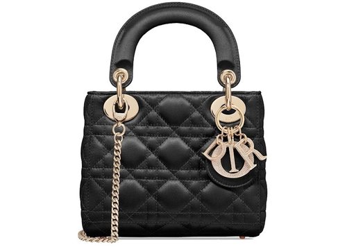 Dior Lady Dior Cannage Satin Mini - Black