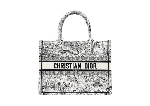 Dior Medium Book Tote - White/Black