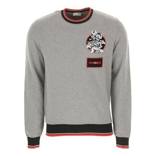 Dior Rose Embroidered Cotton Crewneck Pullover For - Grey - 733J613M0500-830