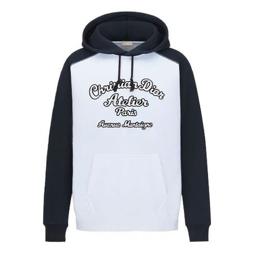 Dior SS22 Embroidered Logo Pattern Loose Hooded Colorblock Long Sleeves - White - 213J680A0531-C085