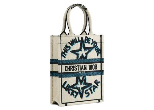 Dior Vertical Book Tote Lucky Star Embroidery - White