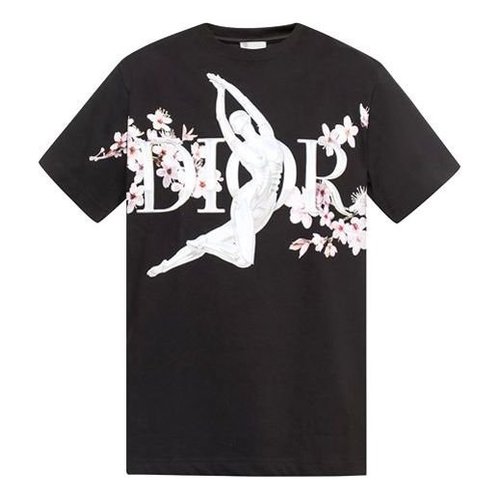 Dior X Sorayama Crossover Sakura Printing Short Sleeve - Black - 933J602A0554-980