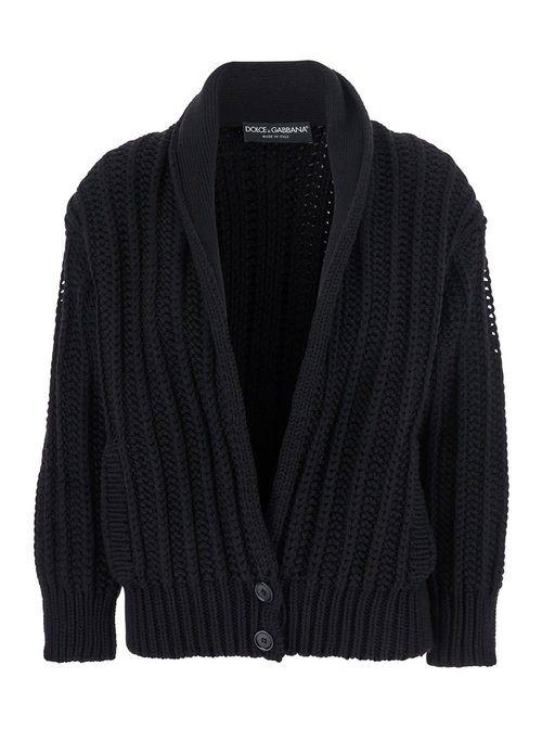 Dolce & Gabbana Black Cardigan With Wide Neckline On The FrOnt In Virgin Wool - FXVCWTJCVZ2N0000