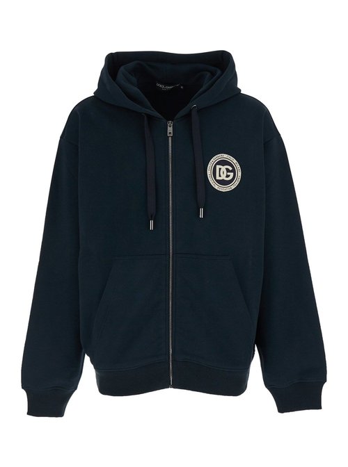 Dolce & Gabbana Blue Hooded Sweatshirt With Logo Patch On The FrOnt In CottOn For - G9AIYZG7PZGB0665