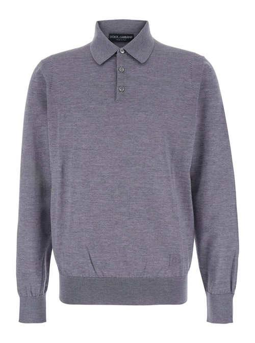 Dolce & Gabbana Grey Polo Shirt With Classic Collar And TOnal Logo Embroidery On The FrOnt In Wool Man - GXZ25TJDVBV_V0545