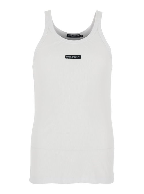 Dolce & Gabbana White Sleeveless Tank Top With Round Neck And Logo Patch On The FrOnt In CottOn For Man - G8PA8TG7P3IW0800
