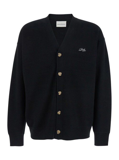 Drôle de MOnsieur le Cardigan Drôle Black Cardigan With V Neck And Logo Embroidery On The FrOnt In Wool Man - PERMCA123WO007BL