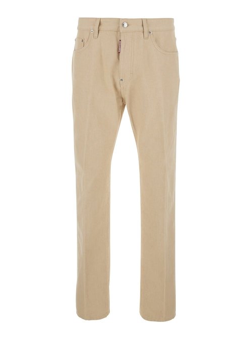 Dsquared2 642 Beige Jeans With Logo Patch On The Back In CottOn Man - S74LB1889D30026111