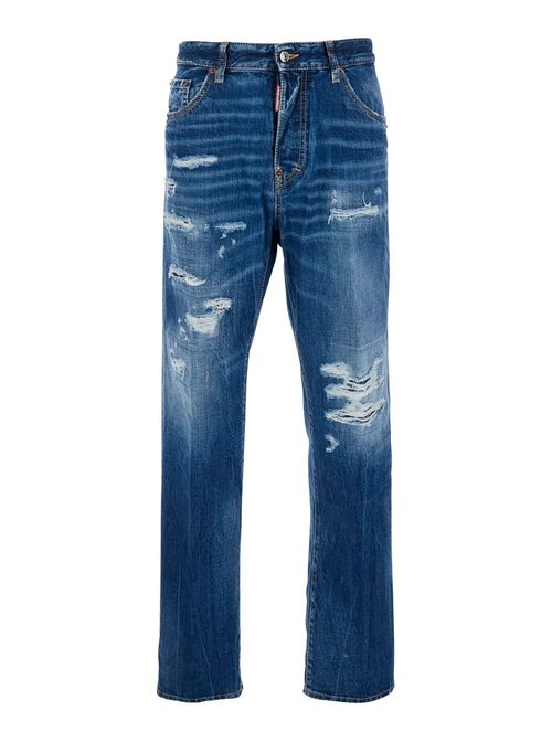 Dsquared2 642 Blue Jeans With All-over Ripped Details And Logo Patch On The Rear In Denim Man - S74LB1838D30011470