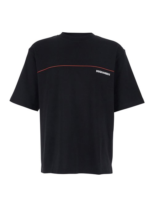 Dsquared2 Black Crew Neck T-shirt With Raised Collar And Logo On The FrOnt In CottOn Man - S71GD1653D20033900
