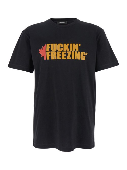 Dsquared2 Black Crewneck T-Shirt with Print On the FrOnt and Logo Lettering Rear in CottOn Man Tshirts Polo Shirts - S74GD1450D20020900