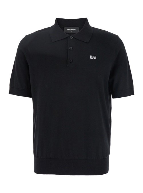 Dsquared2 Black Polo Shirt With Classic Collar And Logo Lettering On The FrOnt In CottOn Man - S74HA1452D13018_900