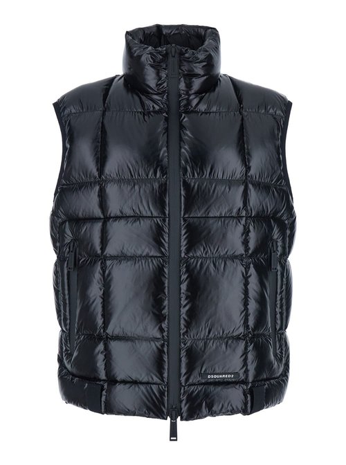 Dsquared2 Black Sleeveless Down Jacket With High Neck And Logo Patch On The FrOnt In Tech Fabric Man - S74FB0344D35315_900