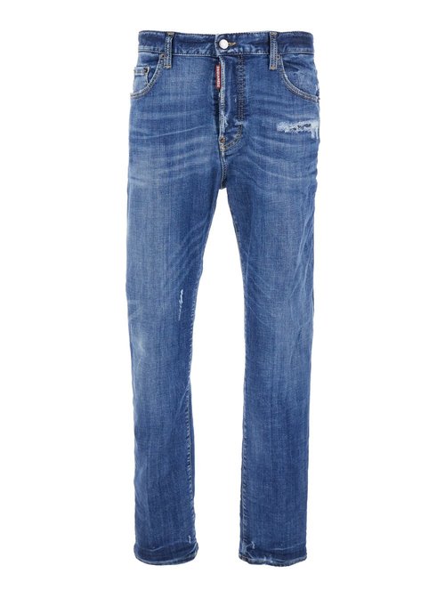Dsquared2 Blue Jeans with Ripped Details and Logo Patch On the Rear in Denim Man Blu CottOn Polyester Elastane - S74LB1728S30872470