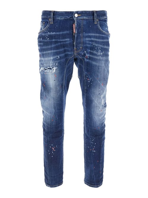 Dsquared2 tidy Biker Blue Jeans With Paint Embellishments And Logo Patch On The Rear In Denim Man - S74LB1735S30664470
