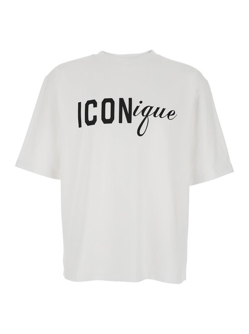 Dsquared2 White Crew Neck T-shirt With Raised Collar And Maxi Logo On The FrOnt In CottOn Man - S78GD0121D20033100