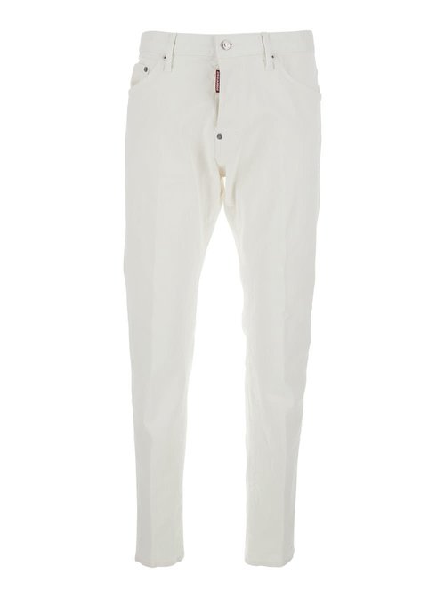 Dsquared2 White Five-pocket Jeans With Logo Patch On The Back In CottOn Man - S74LB1907S39781100