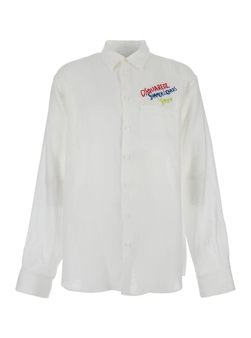 Dsquared2 White Shirt With Classic Collar And Embroidered Logo On The FrOnt In Linen Man - S78DM0048D35294_100