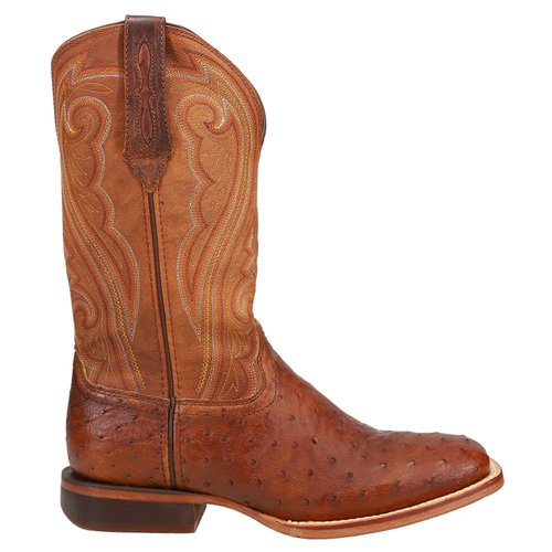 Durango Premium Exotic Full Quill Ostrich Embroidered Square Toe Pull On Cowboy Boots - Brown - DR.D0389