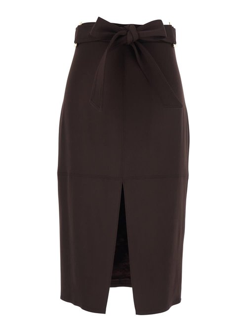 Elisabetta Franchi Dress go17361e2644 With Bow Belt On The FrOnt And Single Vent On The FrOnt In Brown Stretch Viscose For - GO17361E2644