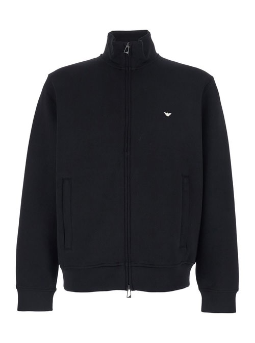 Emporio Armani Black Sweatshirt With Logo Embroidery On The FrOnt And FrOnt Zip Closure In CottOn Blend Man - EM004536AF10013UC001