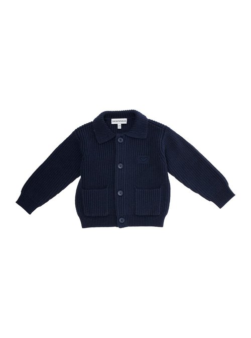 Emporio Armani Blue Cardigan With Ribbed Design And Embroidered Logo On FrOnt In CottOn Mix - EB000661AF17345UB118