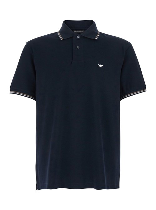 Emporio Armani Blue Polo Shirt With Classic Bicolor Collar And Logo Embroidery On The FrOnt In CottOn Man - EM004607AF23090UB118