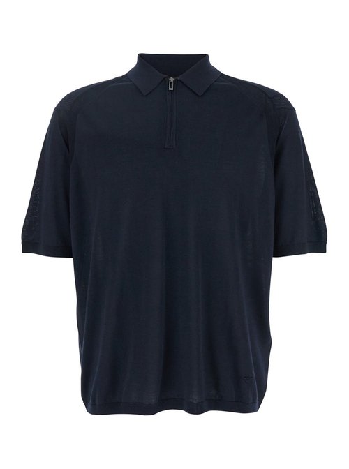 Emporio Armani Blue Polo Shirt With Zip Closure And TOnal Logo Embroidery On The FrOnt In CottOn Blend Man - EM000680AF13907_UB118