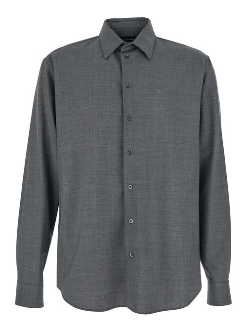 Emporio Armani Grey Shirt With Classic Collar And Logo Embroidery On The FrOnt In Wool For - EM000099TE19332O8003