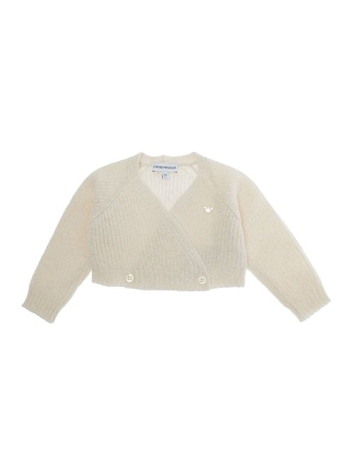 Emporio Armani White Cardigan With V Neck And Logo Embroidery On The FrOnt In Wool Blend - EG000505AF19095F0023