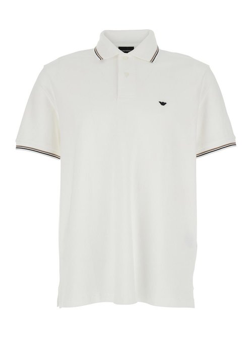 Emporio Armani White Polo Shirt With Classic Bicolor Collar And Logo Embroidery On The FrOnt In CottOn Man - EM004607AF23090U0003
