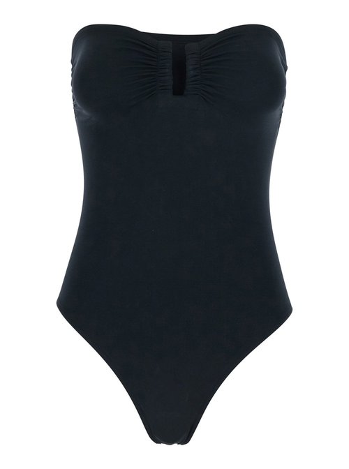 Eres Cassiopee Black One-Piece Swimsuit With Ruffles On The FrOnt And Strapless Tech Fabric For Polyamide Elastane Beachwear - 0114063333