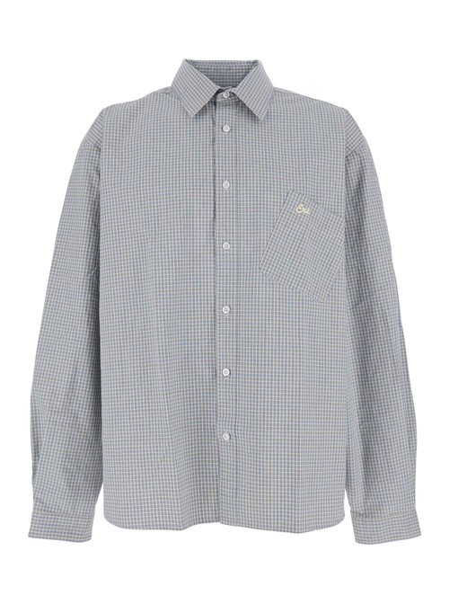 ERL Beige Shirt With Logo Embroidery On The FrOnt And All-over Check Motif In CottOn Man - ERL11B012BEIGEBLUE