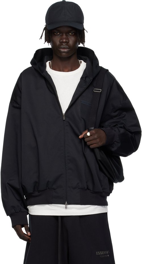 Fear of God Essentials Twill Hooded Bomber - Jet Black - 202SP258020F