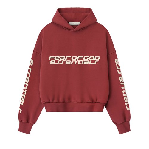 Fear of God Essentials Cropped Relaxed Hoodie - Crimson - 192HO256901F