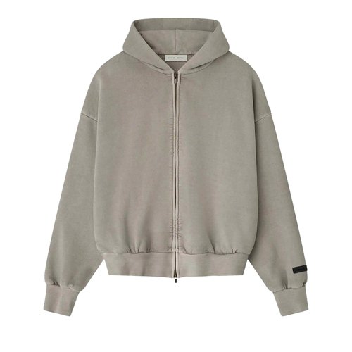 Fear of God Essentials Embroidered Classic Full Zip Hoodie - Smoke Grey - 192HO254781F