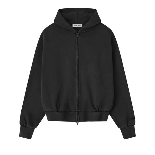Fear of God Essentials Embroidered Classic Full Zip Hoodie - Vintage Black - 192HO254782F
