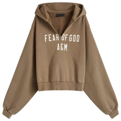 Fear of God ESSENTIALS Heavy Fleece Cropped V-Neck Hoodie - Military - 192BT245595FW-28222401