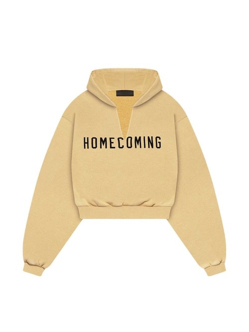 Fear of God Essentials Heavy Fleece Cropped VNeck Hoodie - Amber - 192BT245593FW