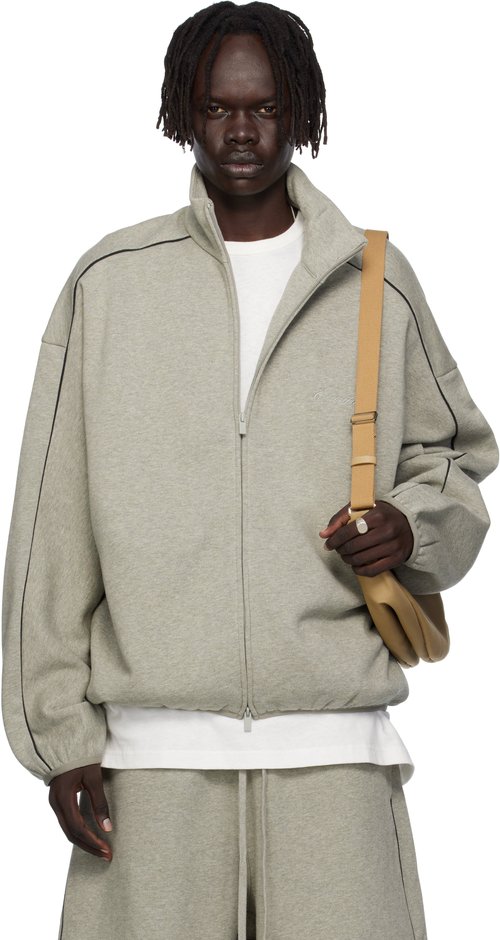 Fear of God Essentials Modern Track Jacket With Piping - Concrete Hthr/Blk Pi - 202SP256895F