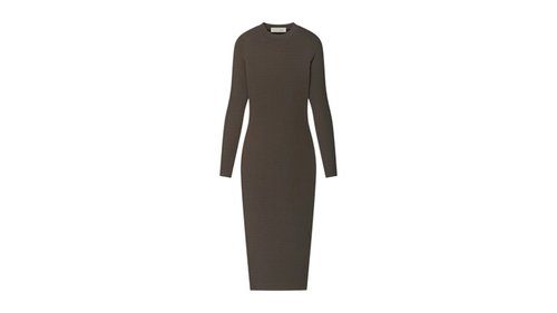 Fear of God Essentials Rib Knit Fitted Long Sleeve Dress - Brown - 125SP267442FW