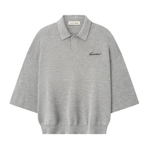Fear of God Essentials Signature Quarter Sleeve 90's Knit Polo - Concrete Heather - 192SP266962F