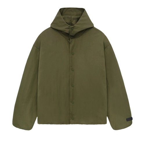 Fear of God Essentials Textured Nylon Hooded Coaches Jacket | Green | Size L - Military - 202BT246375F