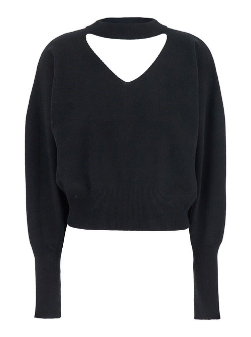 Federica Tosi Black V-neck Sweater With Cut-out Detail On The Back In Wool And Cashmere Blend - 3201235129
