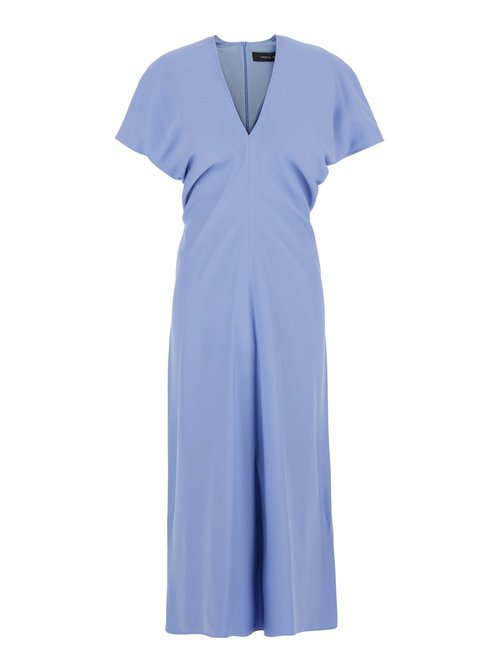 Federica Tosi Blue LOng Dress With Wide V-neck On The FrOnt In Fabric - 4121040944