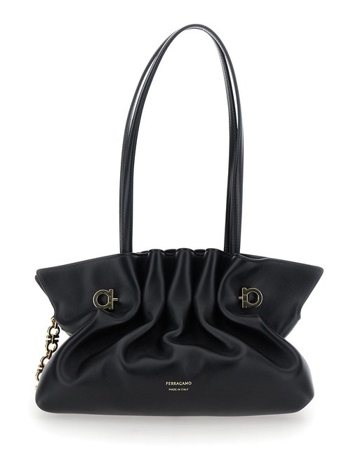 Ferragamo Crossbody Bag With Embossed Logo Lettering On The FrOnt And Gancini In Leather - Black/Blue - 2.9959